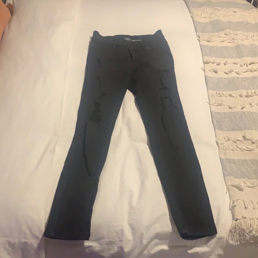 High waisted black ripped skinny jeans